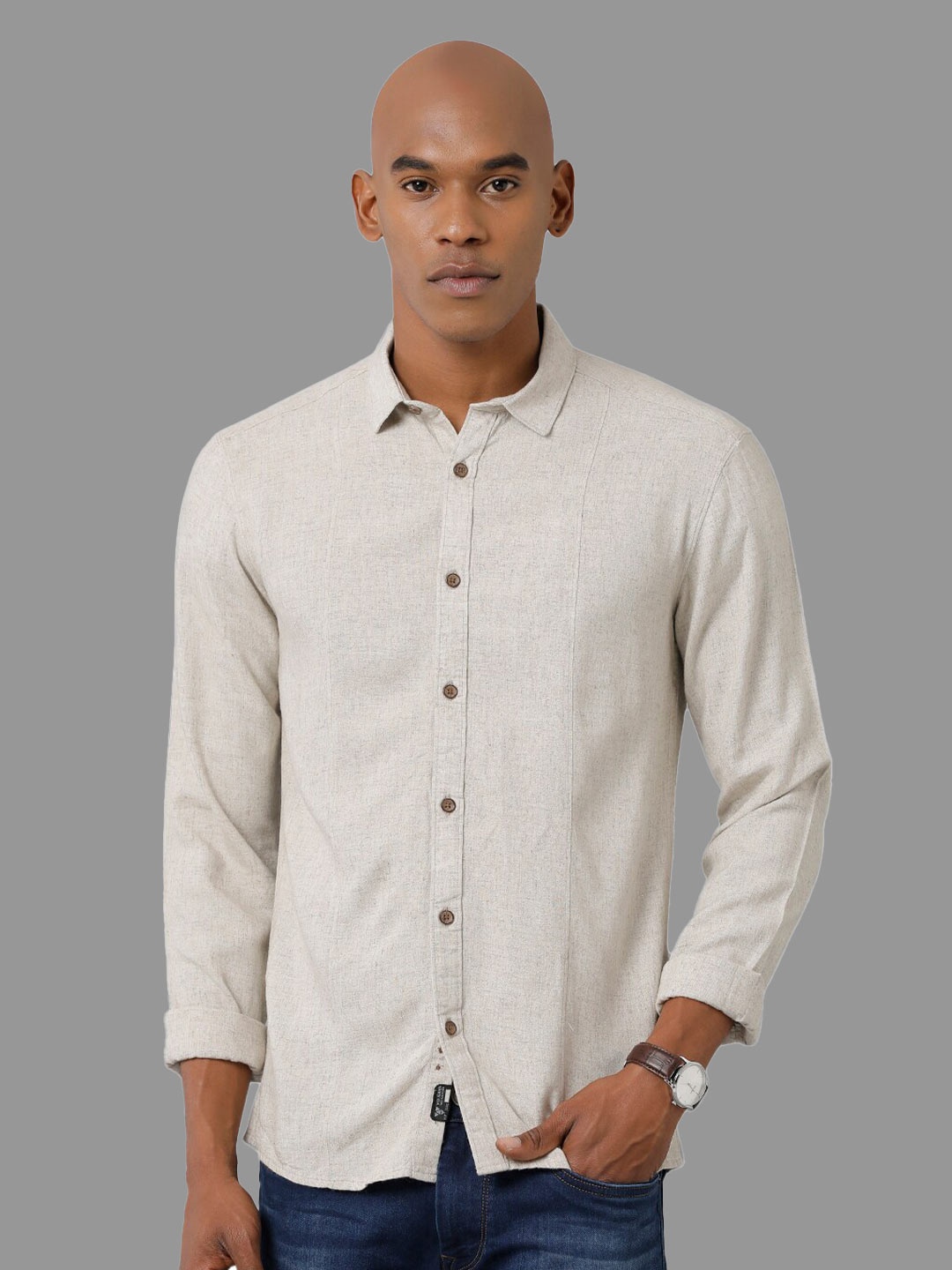 

Voi Jeans Classic Spread Collar Slim Fit Casual Shirt, Cream
