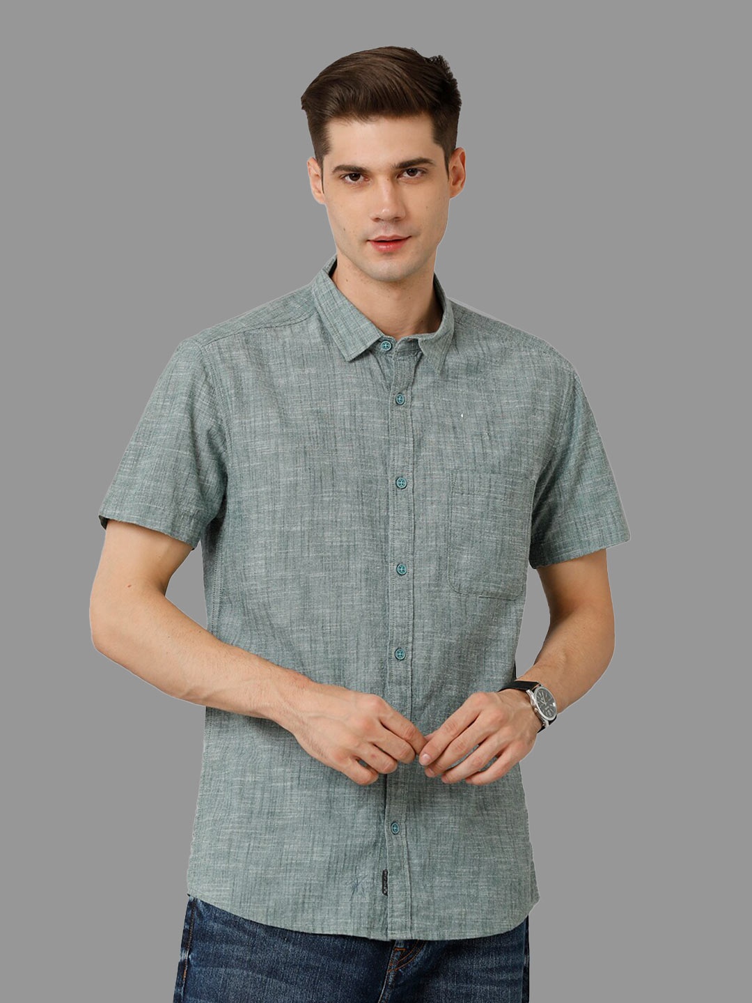 

Voi Jeans Classic Spread Collar Pure Cotton Slim Fit Casual Shirt, Olive