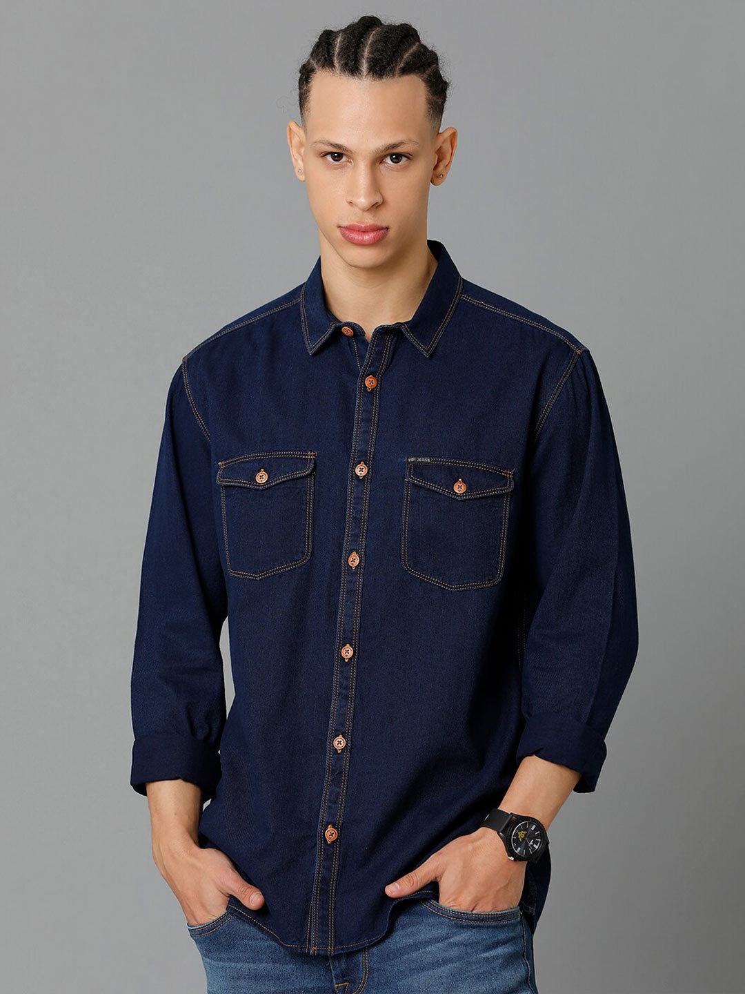 

Voi Jeans Classic Slim Fit Pure Cotton Casual Shirt, Blue