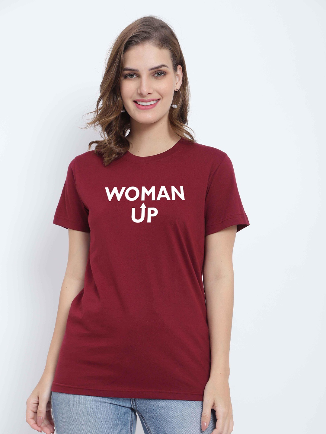 

T-SHIRT TRUCK Typography Printed Cotton T-Shirt, Maroon