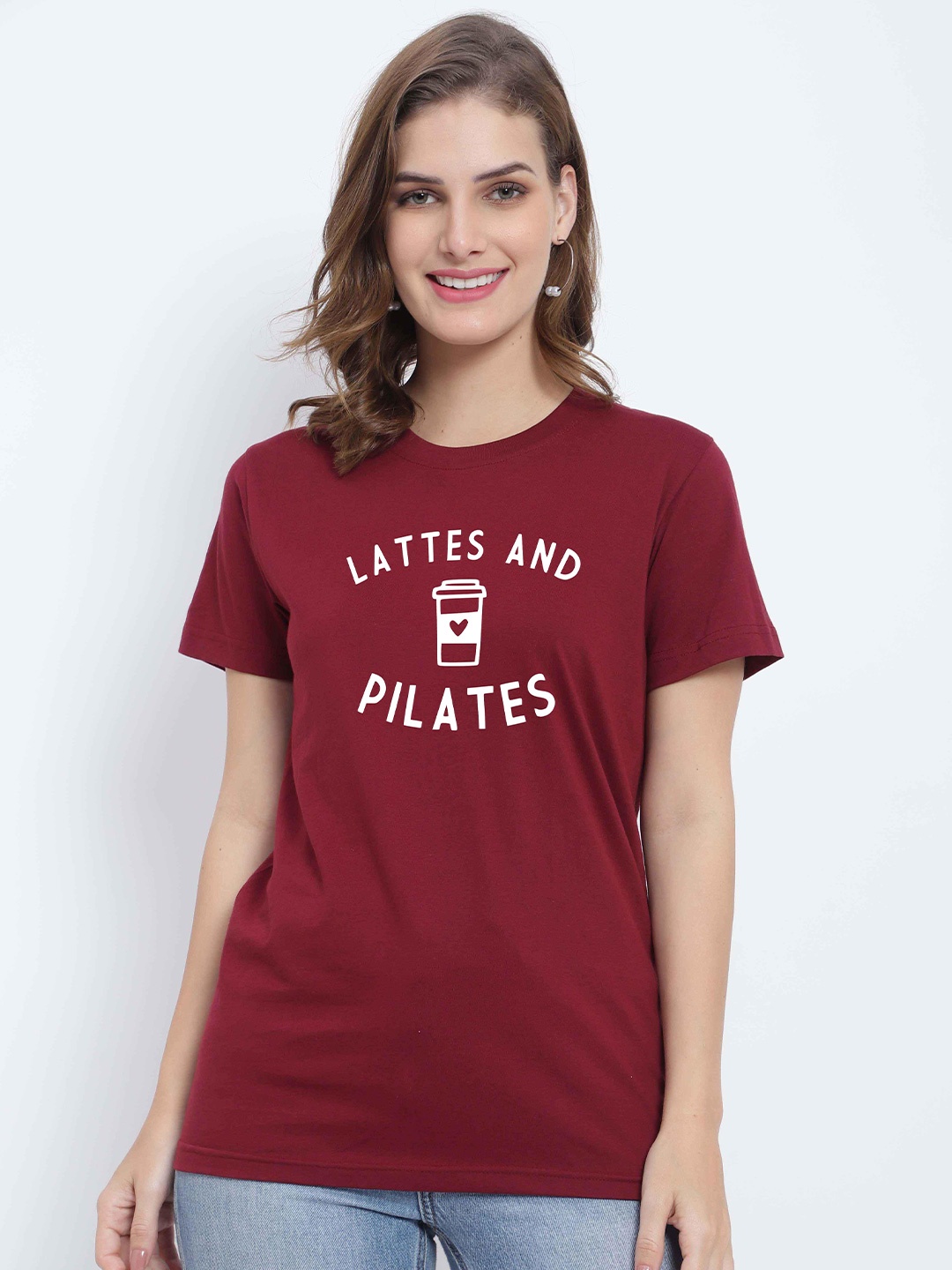 

T-SHIRT TRUCK Typography Printed Cotton Casual T-Shirt, Maroon