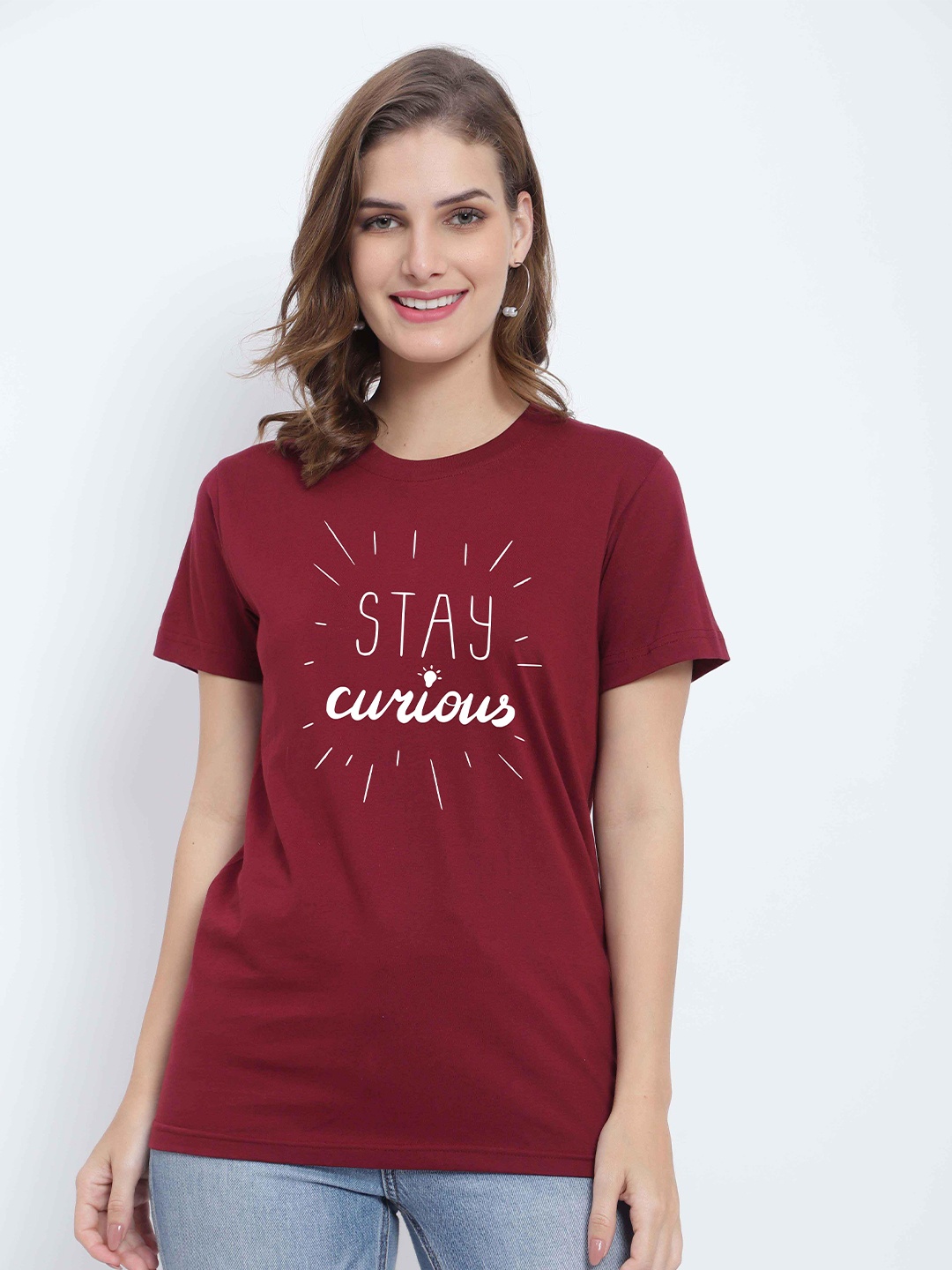 

T-SHIRT TRUCK Typography Printed Cotton T-Shirt, Maroon