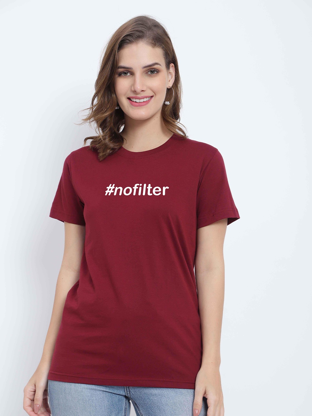 T-SHIRT TRUCK Typography Printed Cotton T-Shirt, Maroon