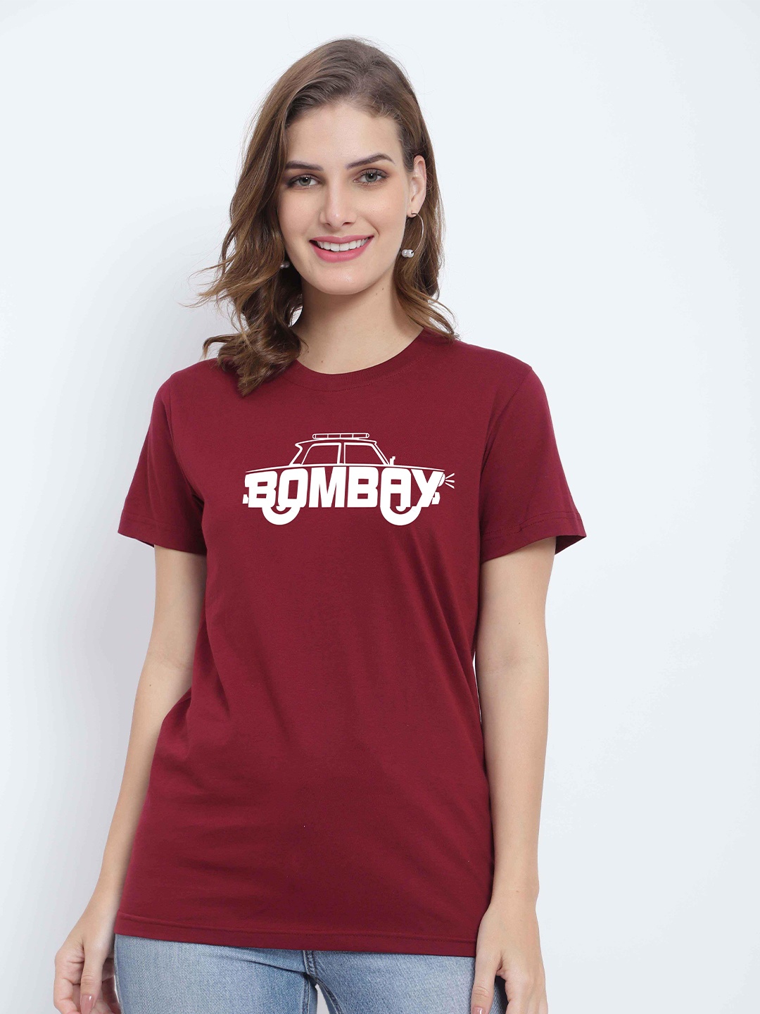 T-SHIRT TRUCK Typography Printed Cotton T-Shirt, Maroon