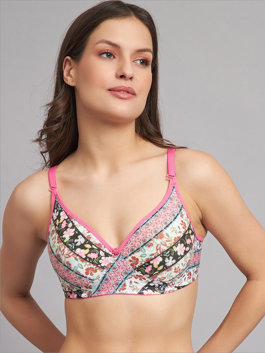 

Imsa Moda Floral Printed Full Coverage Lightly Padded Cotton Bra Print-01-30, Pink