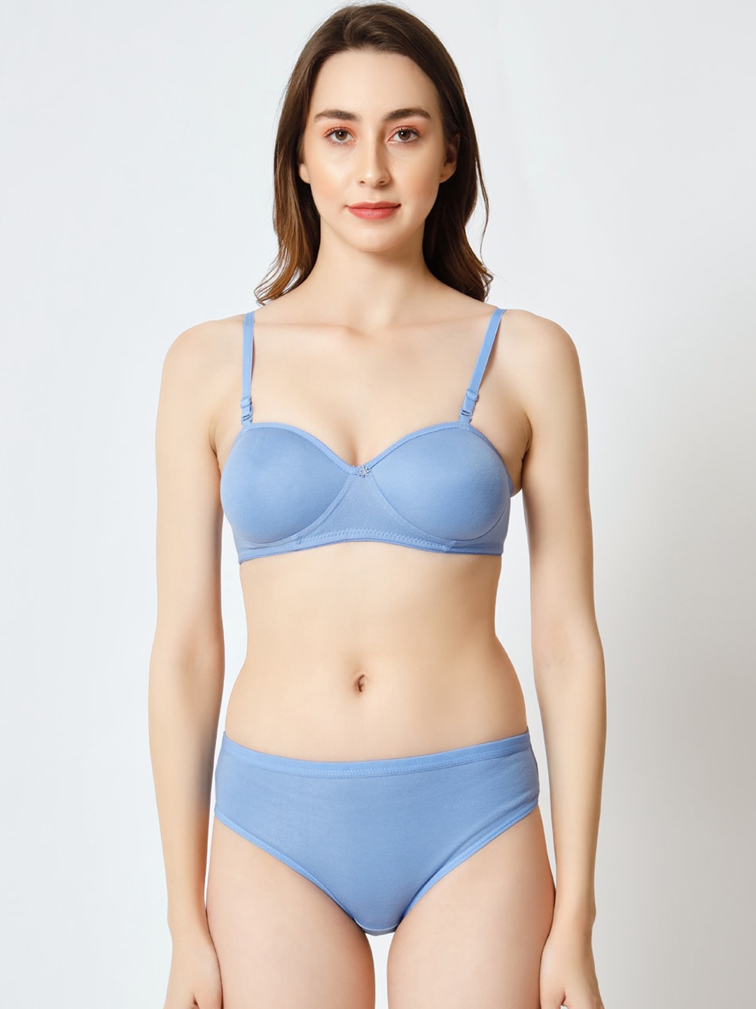 

Imsa Moda Lightly Padded Underwired Cotton Lingerie Set Nit-Sky-Set-30, Blue
