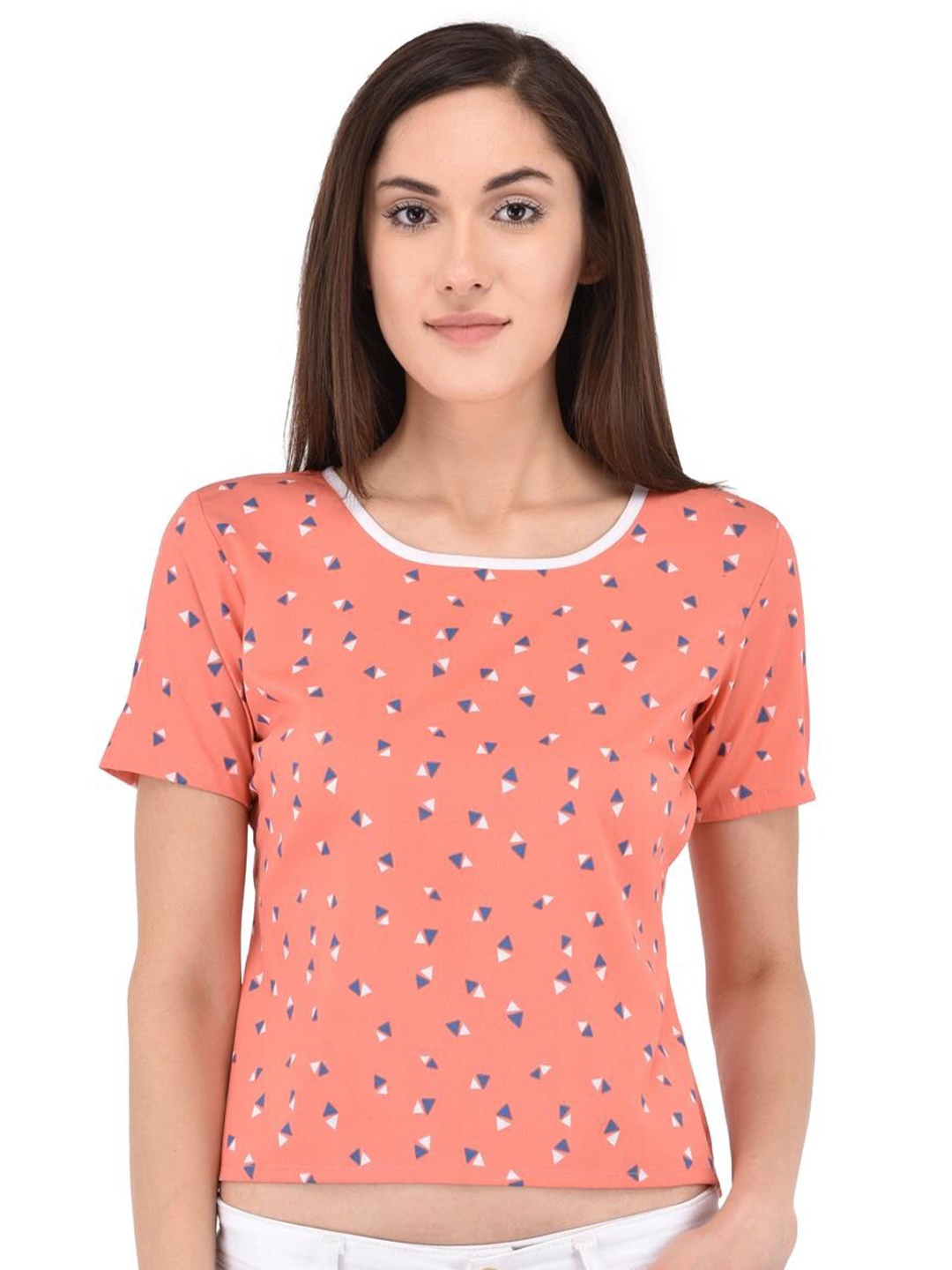 

Berrypeckers Geometric Printed Round Neck Top, Coral