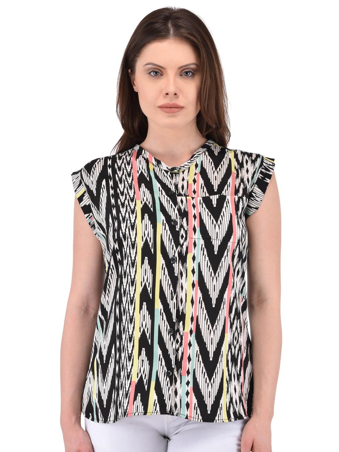 

Berrypeckers Round Neck Abstract Printed Extended Sleeves Top, Black