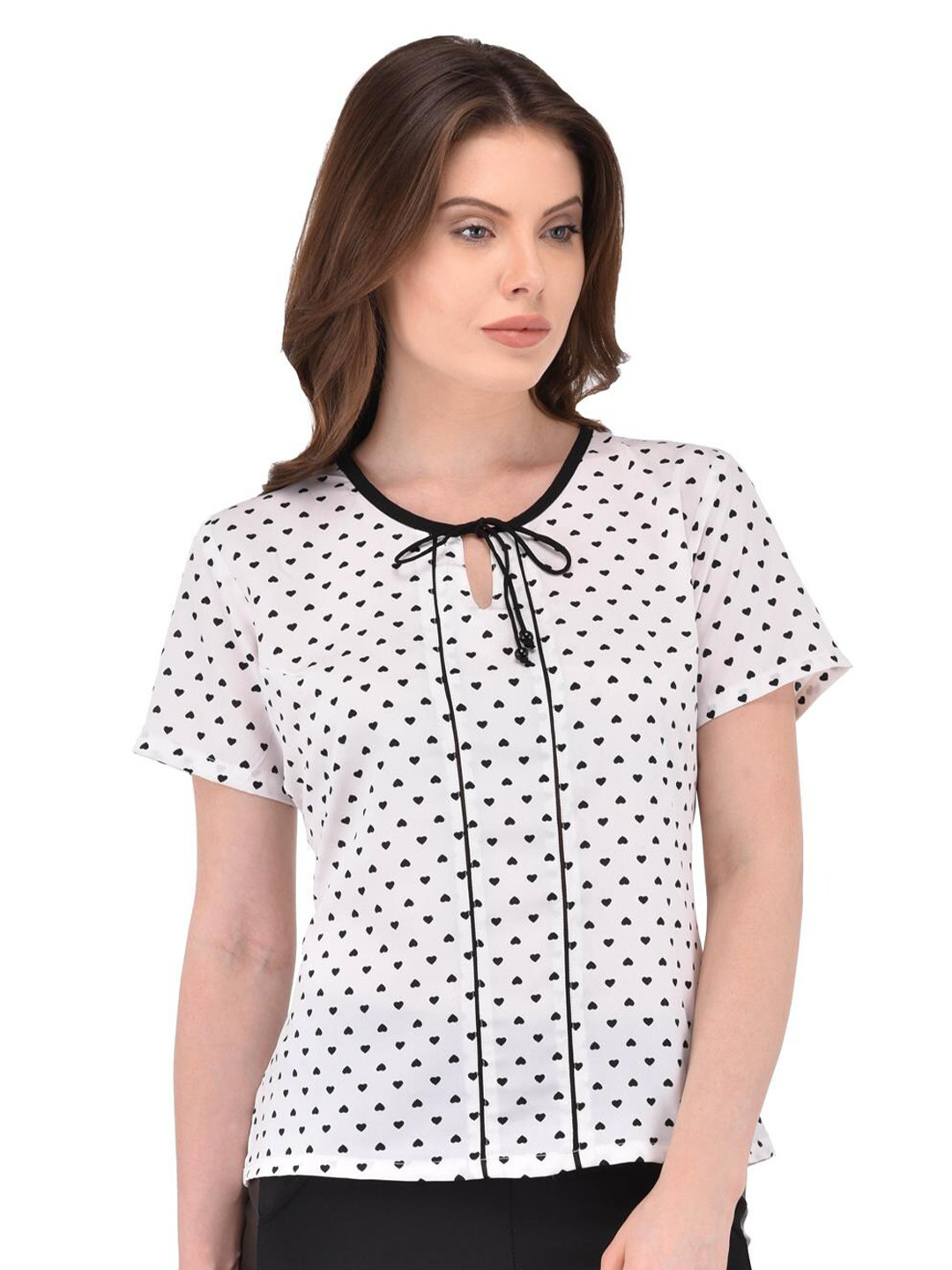 

Berrypeckers Conversational Printed Tie-Up Neck Top, White