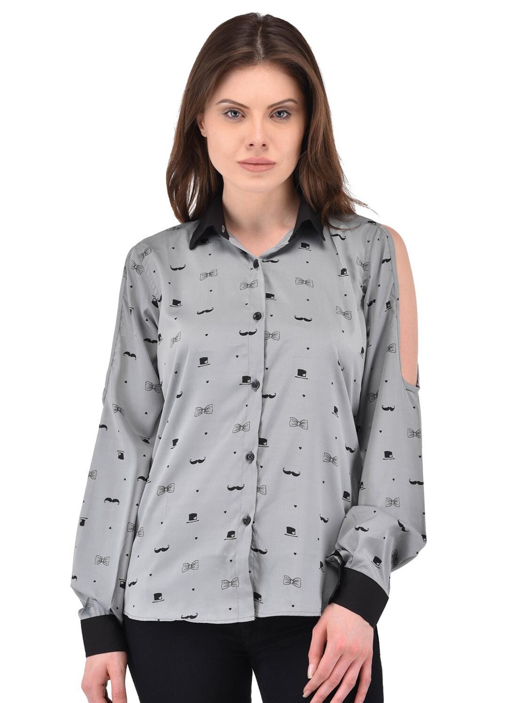 

Berrypeckers Spread Collar Opaque Printed Casual Shirt, Grey