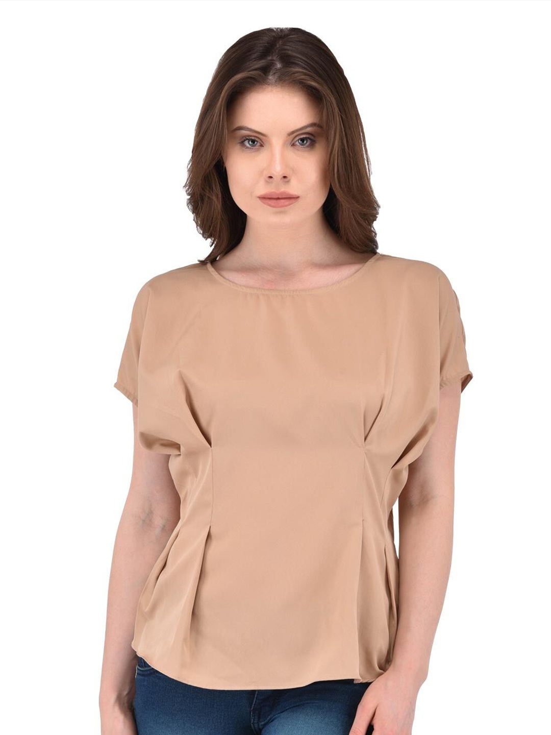 

Berrypeckers Pleated Detailed Regular Top, Beige