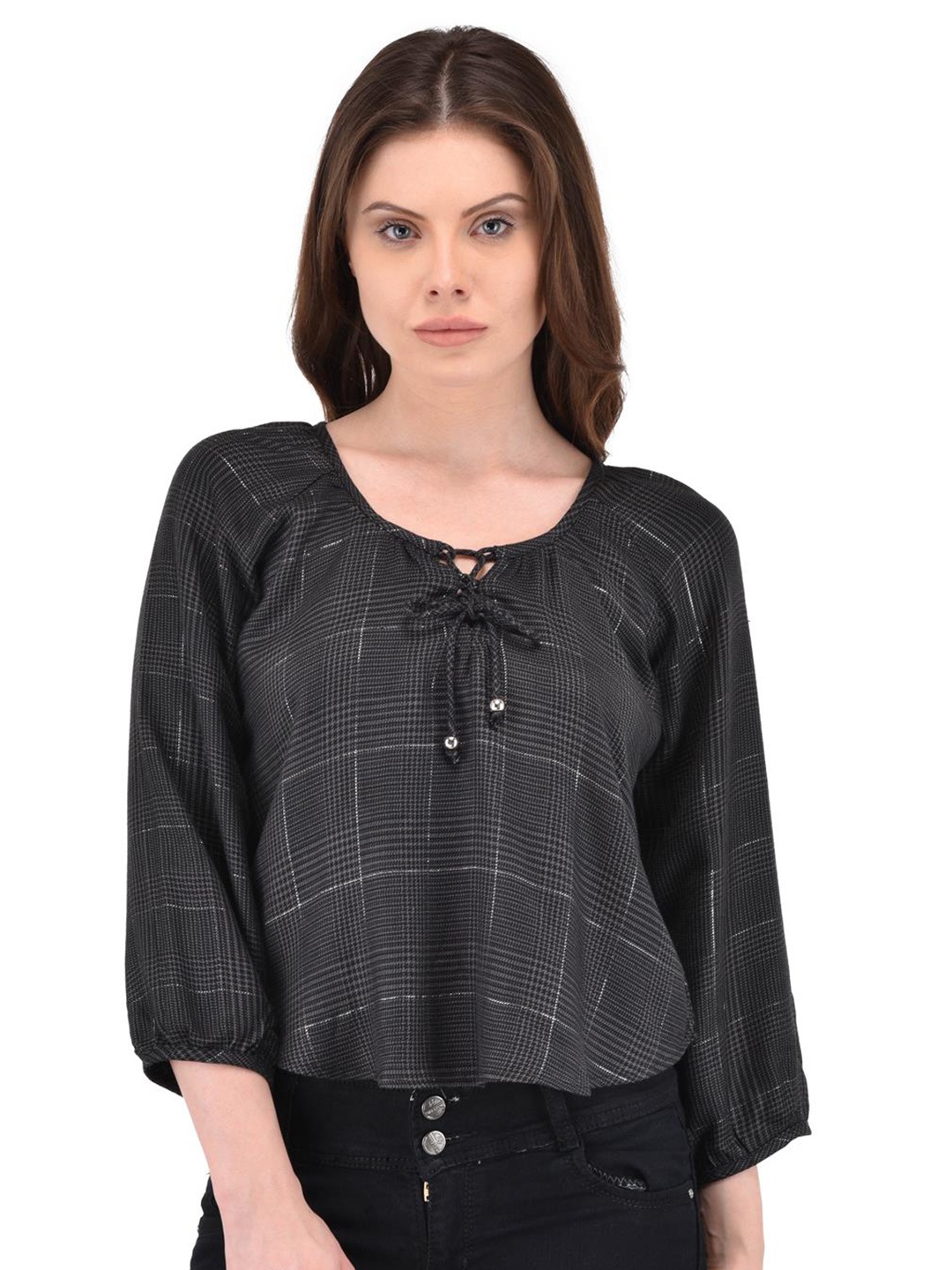 

Berrypeckers Checked Regular Top, Grey