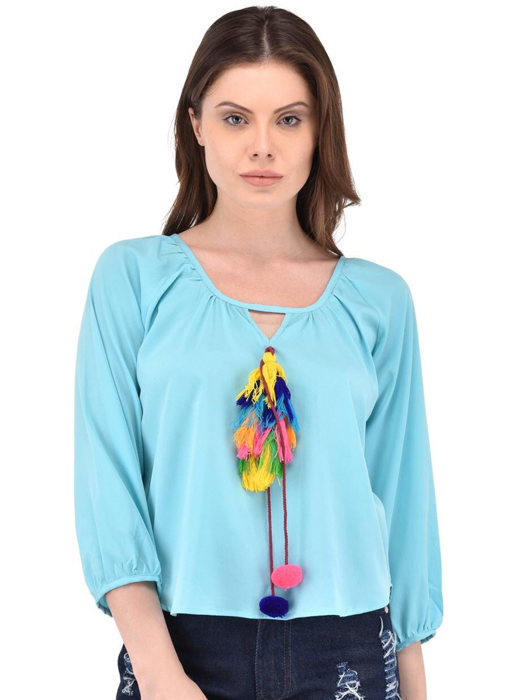 

Berrypeckers Tie-Up Detailed Regular Top, Blue