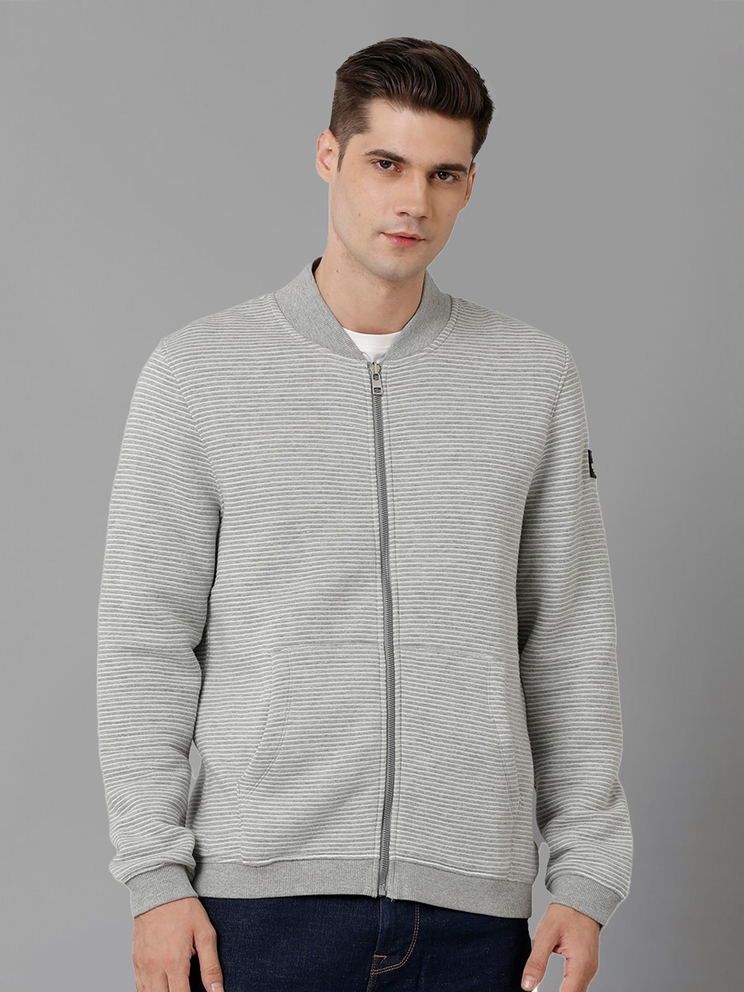 

Voi Jeans Striped Mock Collar Sweatshirt, Grey