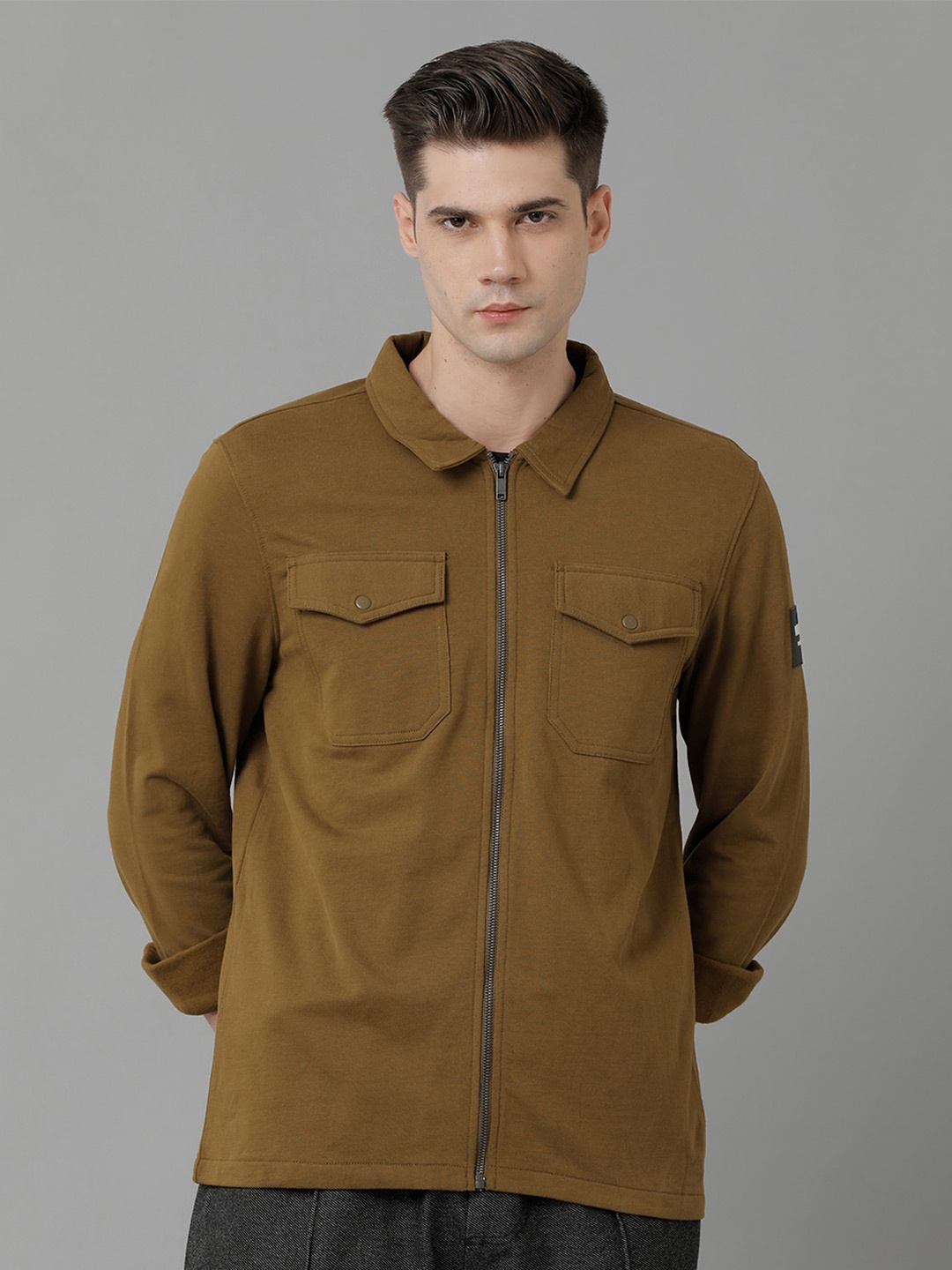 

Voi Jeans Shirt Collar Front-Open Sweatshirt, Bronze