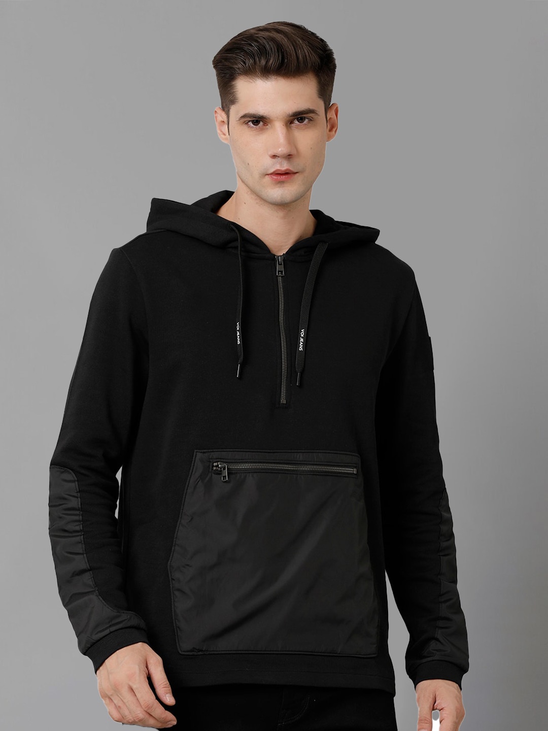 

Voi Jeans Hooded Pure Cotton Pullover Sweatshirt, Black