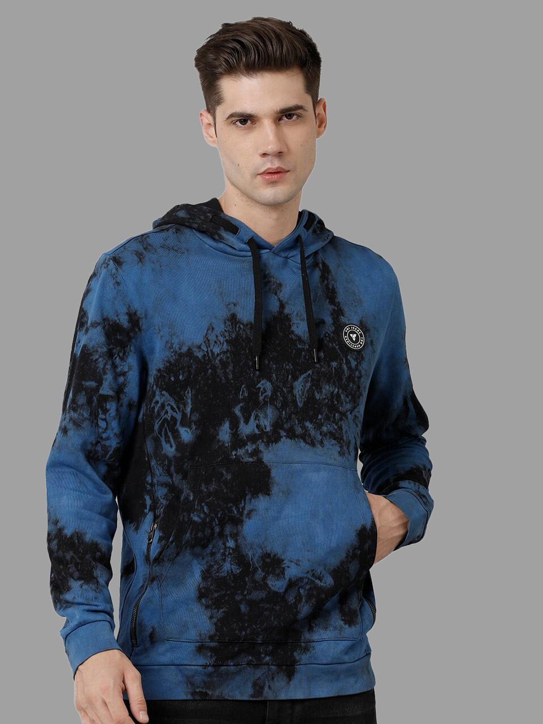 

Voi Jeans Abstract Printed Hooded Pure Cotton Pullover Sweatshirt, Black