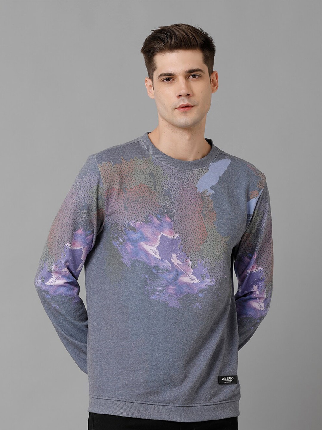 

Voi Jeans Abstract Printed Long Sleeve Terry Sweatshirt, Grey