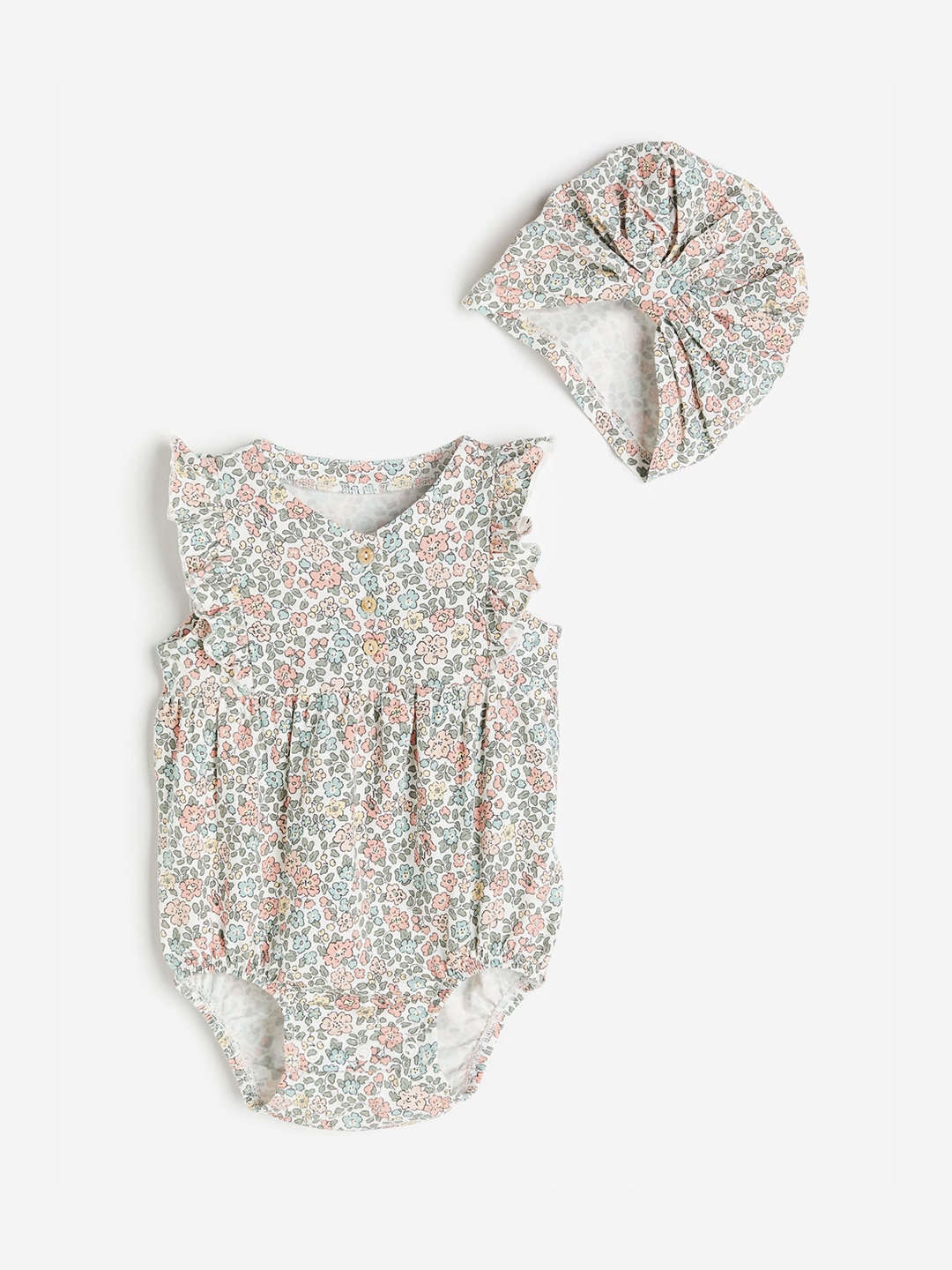 

H&M Infant Girls 2-Piece Bodysuit and Hat Set, White