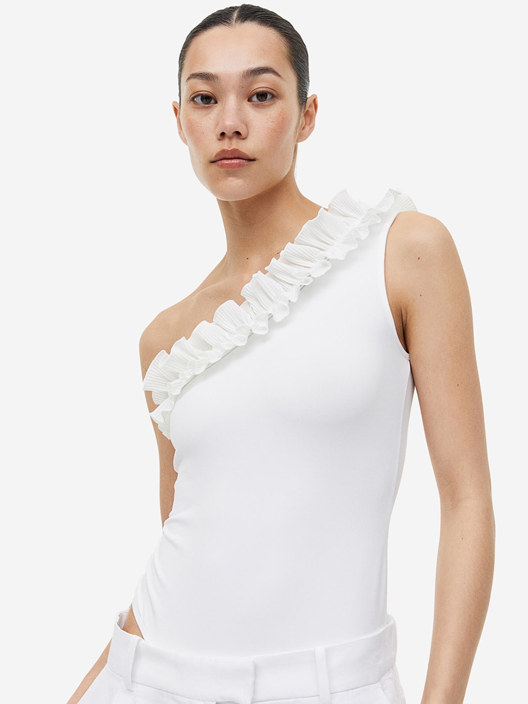 

H&M One Shoulder Thong Bodysuit, White