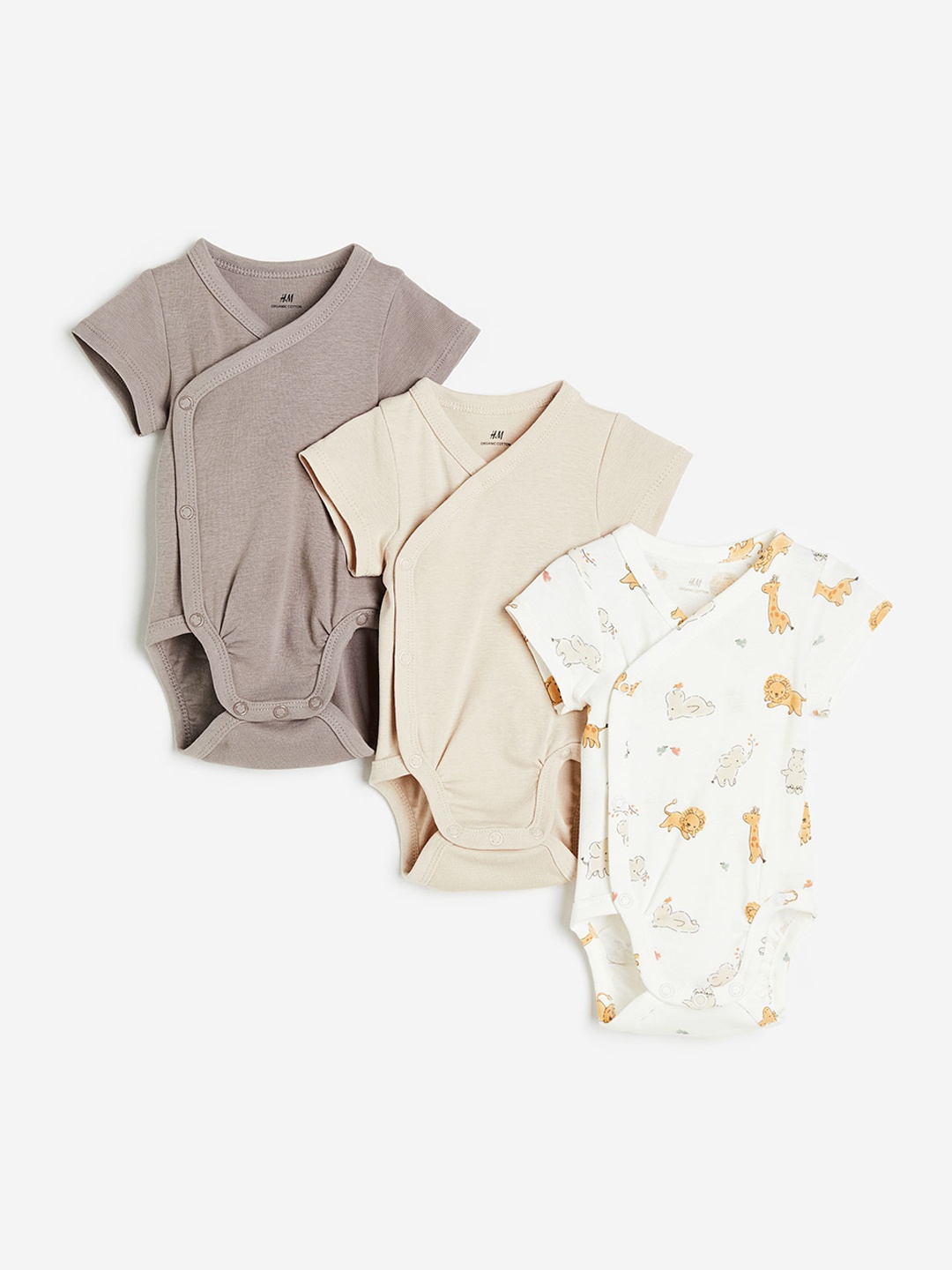 

H&M Girls 3-Pack Wrapover Bodysuits, Beige