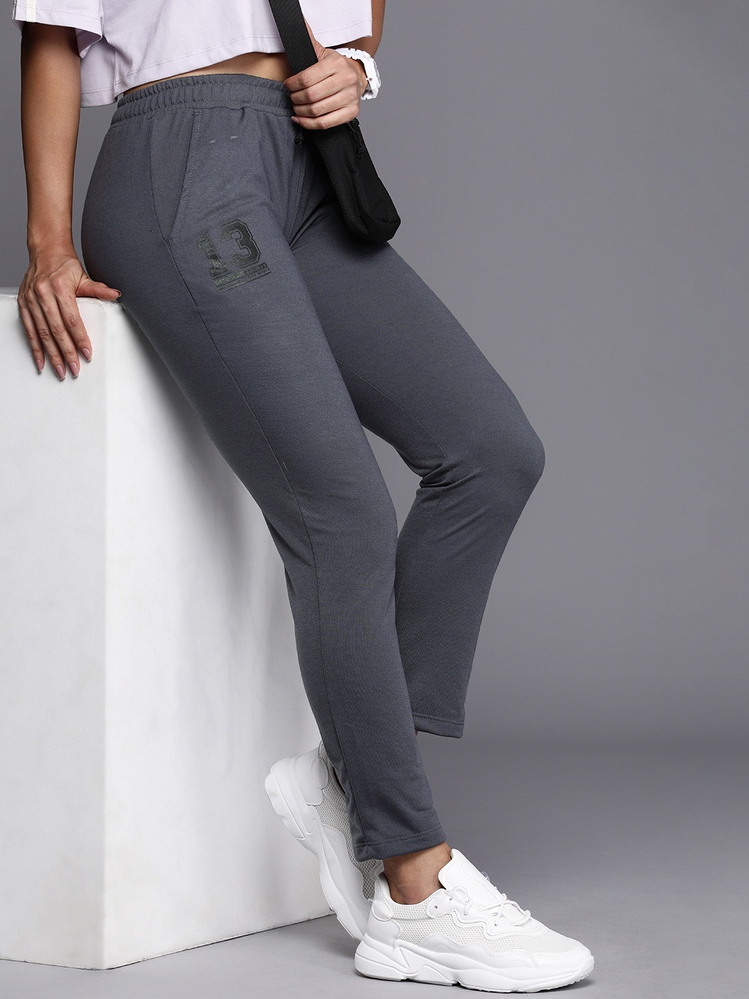 

HRX by Hrithik Roshan Women Pure Cotton Lifestyle Mid-Rise Track Pants, Grey