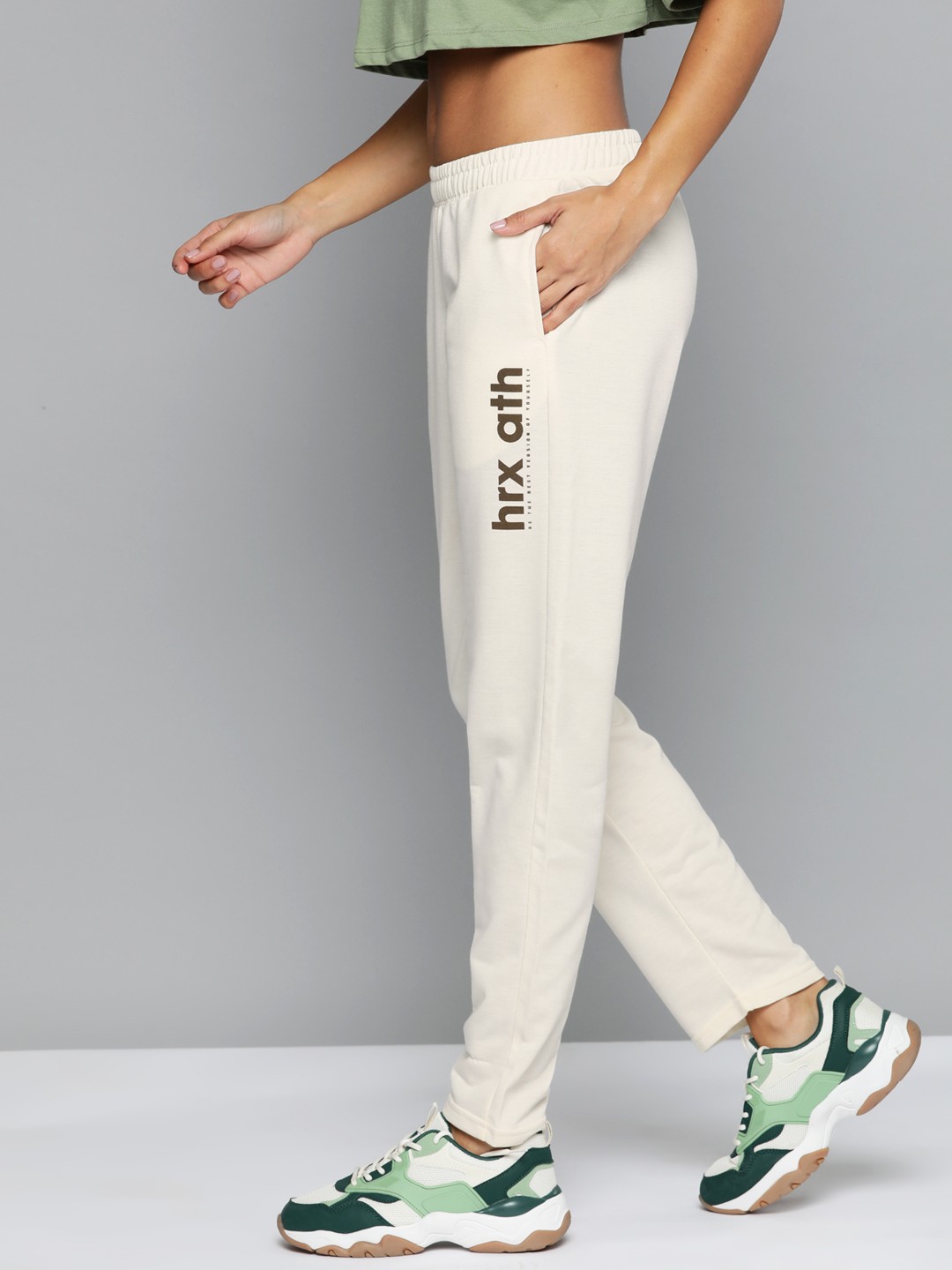 

HRX by Hrithik Roshan Women Solid Minimal Brand Print Lifestyle Track Pants, Off white