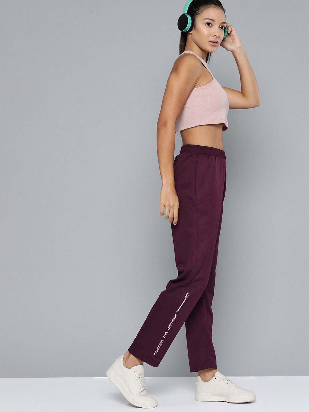 

HRX by Hrithik Roshan Women Solid Lifestyle Track Pants, Burgundy