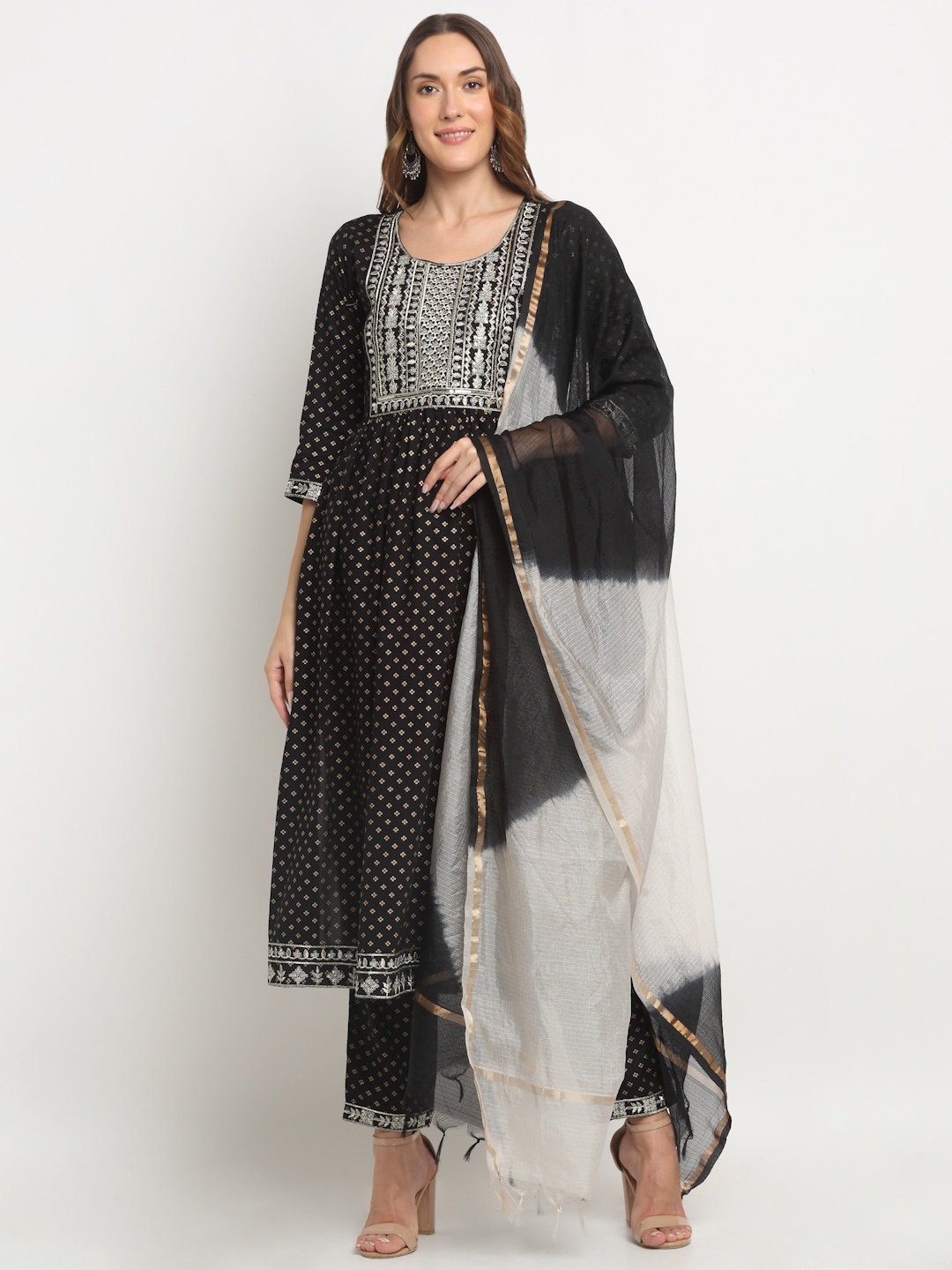 

KALINI Ethnic Motifs Printed Thread Work Kurta with Trousers & With Dupatta, Black