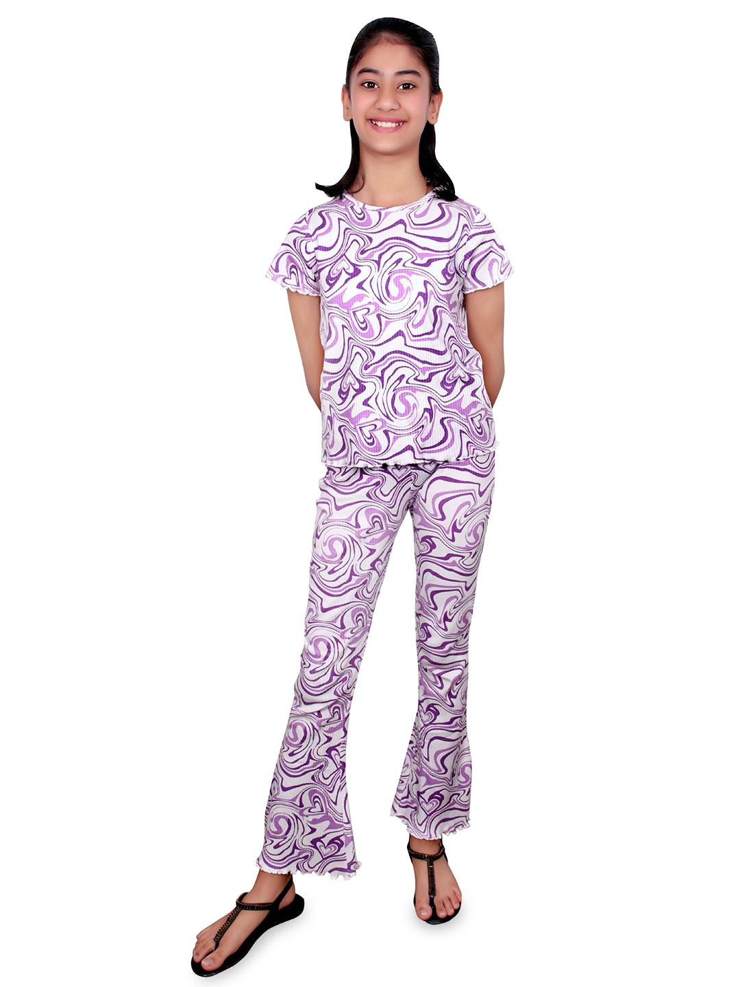 

Googo Gaaga Girls Printed T-shirt with Trousers, Purple