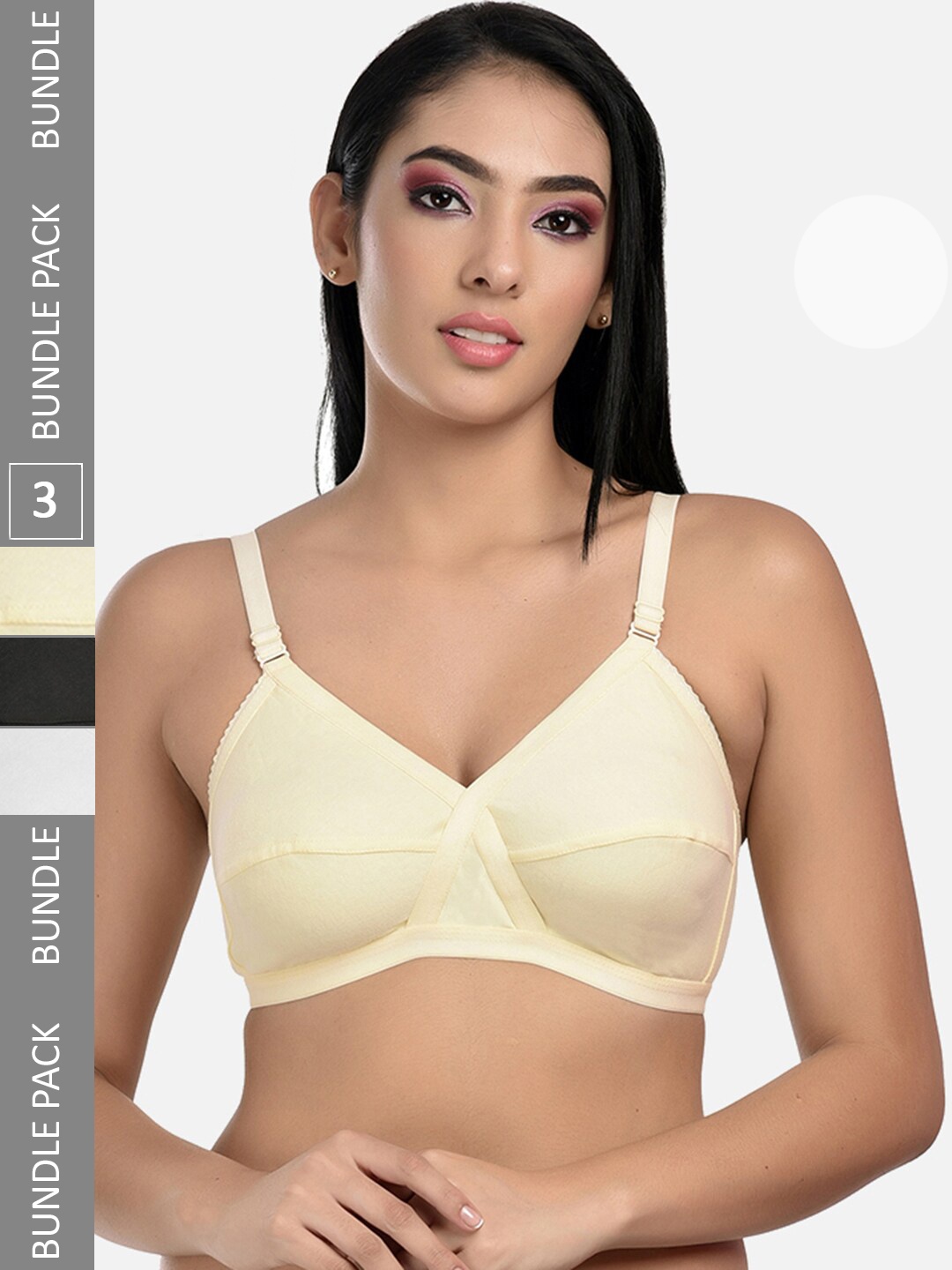 

StyFun Pack Of 3 Non-Wired Non-Padded Cut & Sew Full Coverage Dry-Fit All Day Comfort Bra, Black