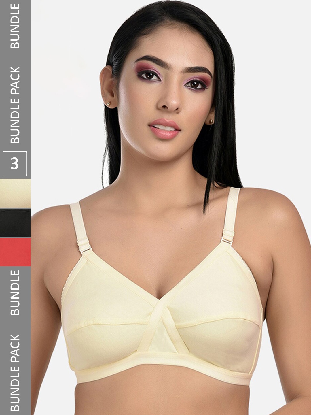 

StyFun Pack Of 3 Non Padded Full Coverage All Day Comfort Dry Fit Cotton Everyday Bra, Black