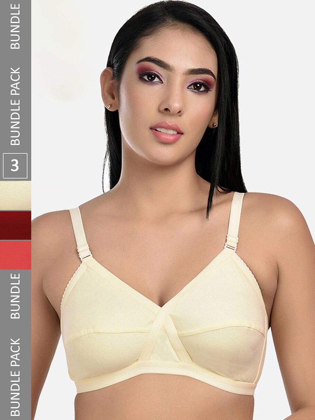 

StyFun Pack Of 3 Full Coverage All Day Comfort Dry Fit Cotton Everyday Bra, Beige