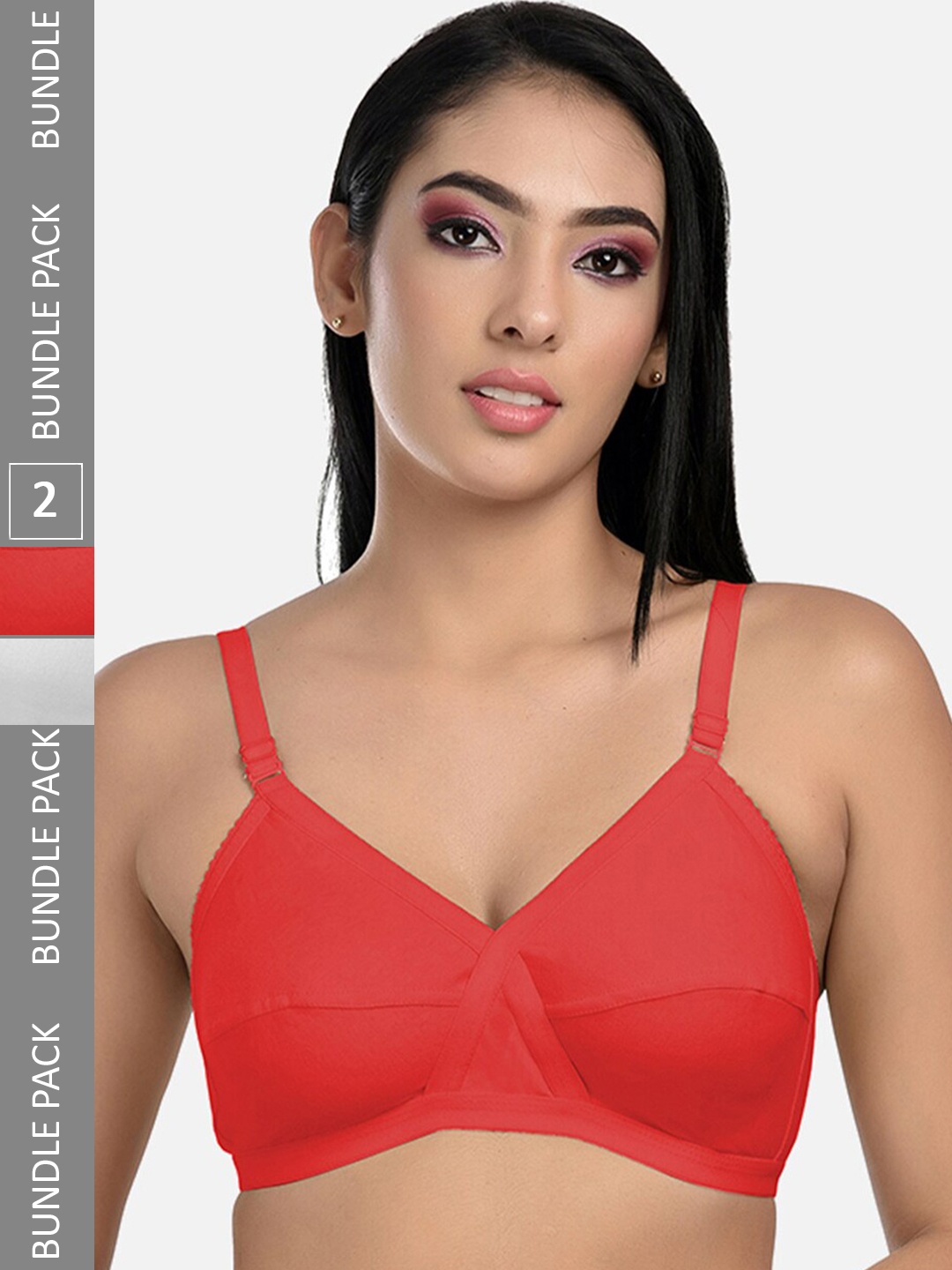 

StyFun Pack of 2 All Day Comfort Full Coverage Bra LS_Cross_Bra_WhiteRed_B, White