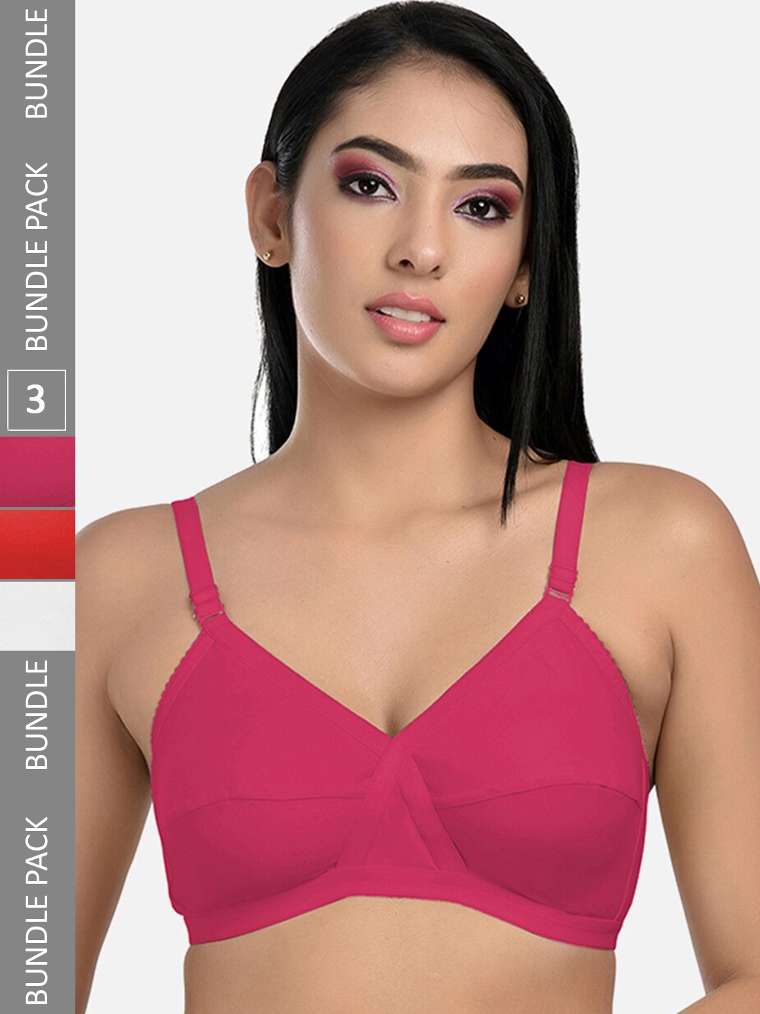 

StyFun Pack Of 3 Non-Wired Non-Padded Cut & Sew Full Coverage Dry-Fit All Day Comfort Bra, White