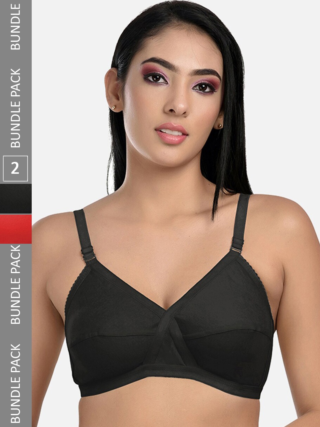 

StyFun Pack Of 2 Non Padded Full Coverage All Day Comfort Dry Fit Cotton Everyday Bra, Black