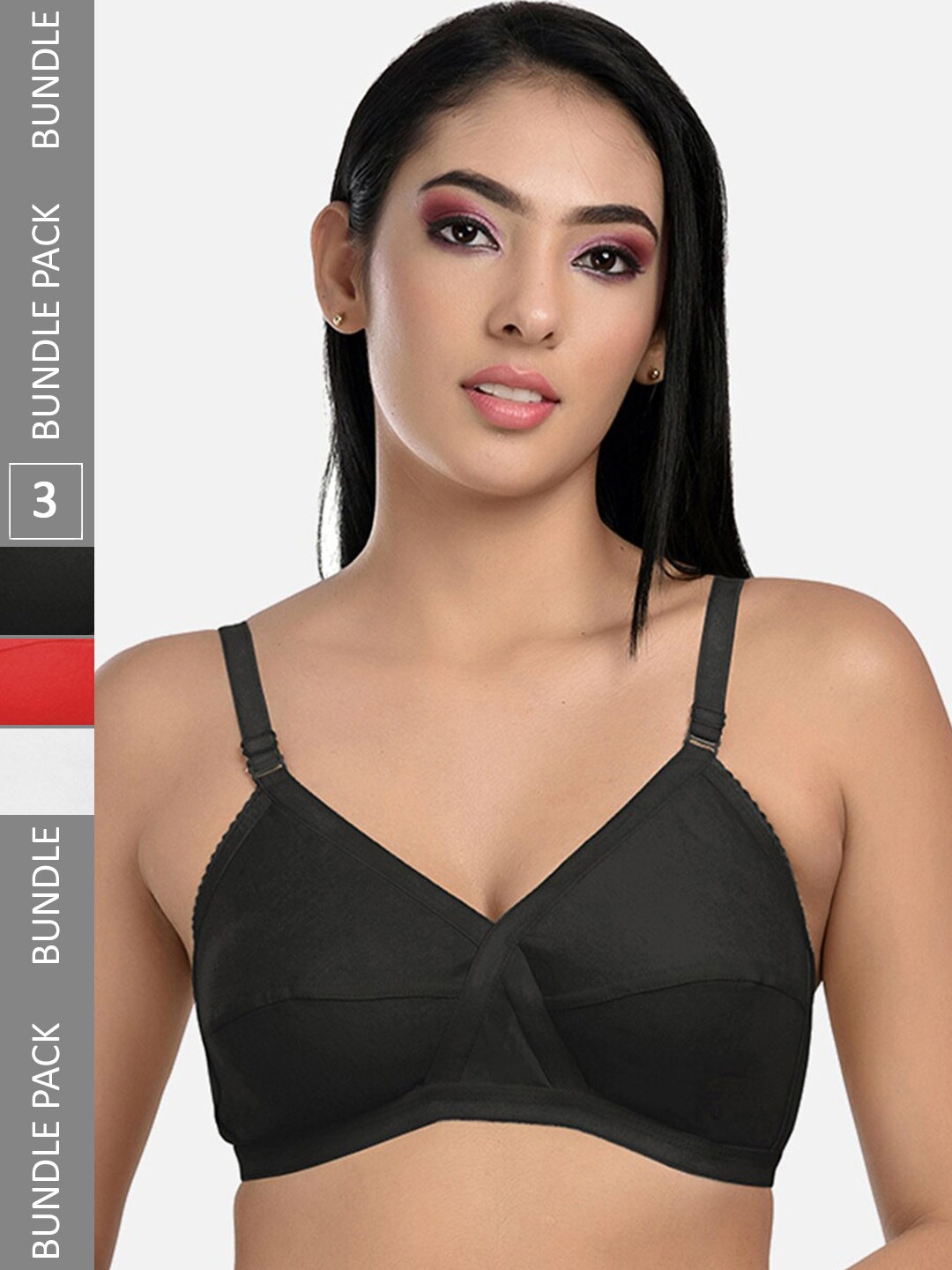 

StyFun Pack Of 3 Full Coverage All Day Comfort Dry Fit Cotton Everyday Bra, Black