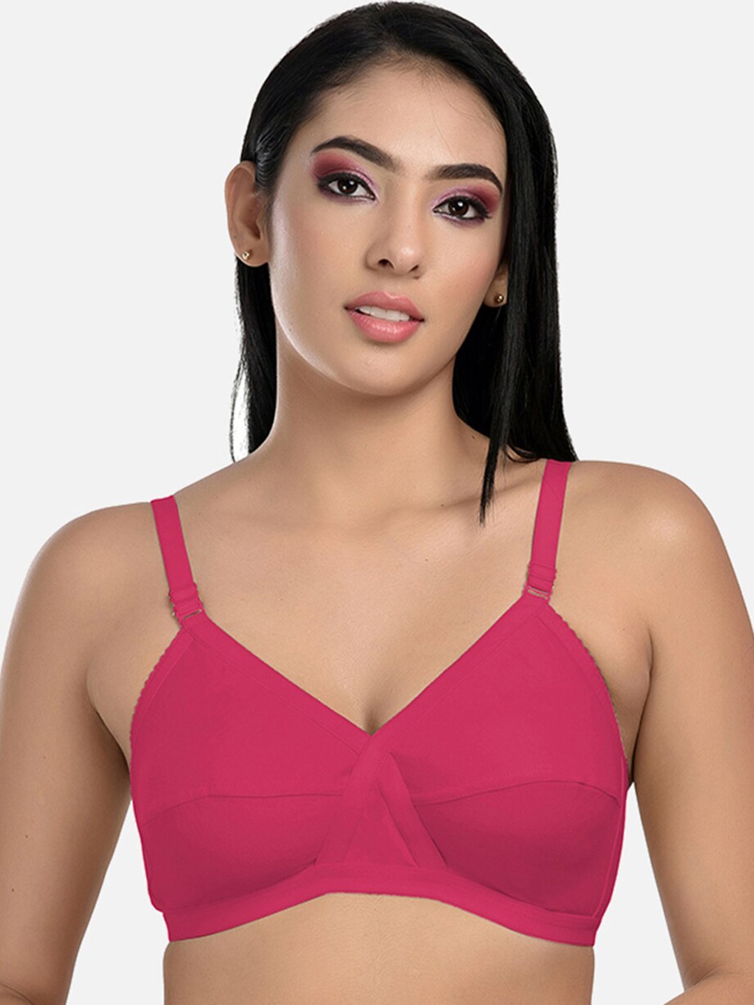 

StyFun Non-Wired Non-Padded Cut & Sew Full Coverage Dry-Fit All Day Comfort Bra, Pink