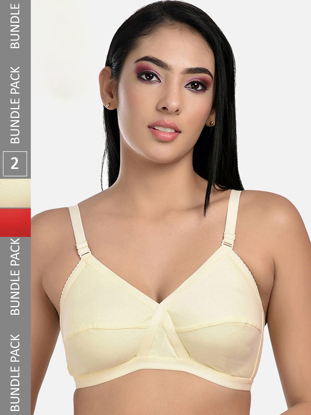 

StyFun Pack Of 2 Non Padded Cut & Sew Dry-Fit Non Wired Full Coverage Cotton Everyday Bra, Beige