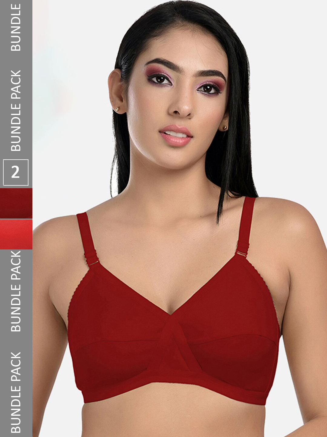 

StyFun Pack of 2 All Day Comfort Full Coverage Bra LS_Cross_Bra_RedMaroon_B, Red