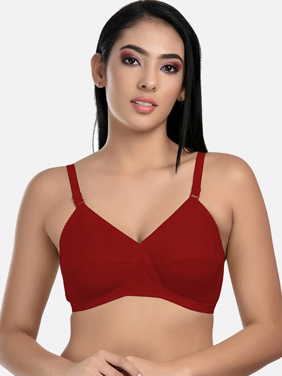 

StyFun Non-Wired Non-Padded Cut & Sew Full Coverage Dry-Fit All Day Comfort Bra, Maroon