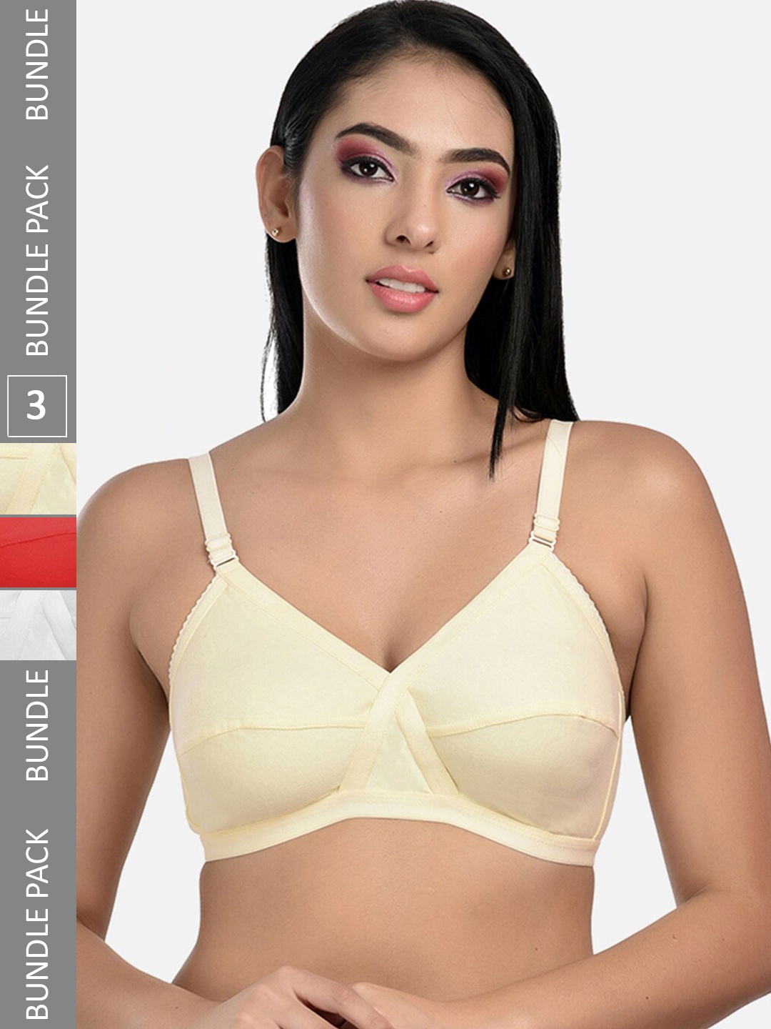 

StyFun Pack Of 3 Non Padded Full Coverage All Day Comfort Dry Fit Everyday Bra, White