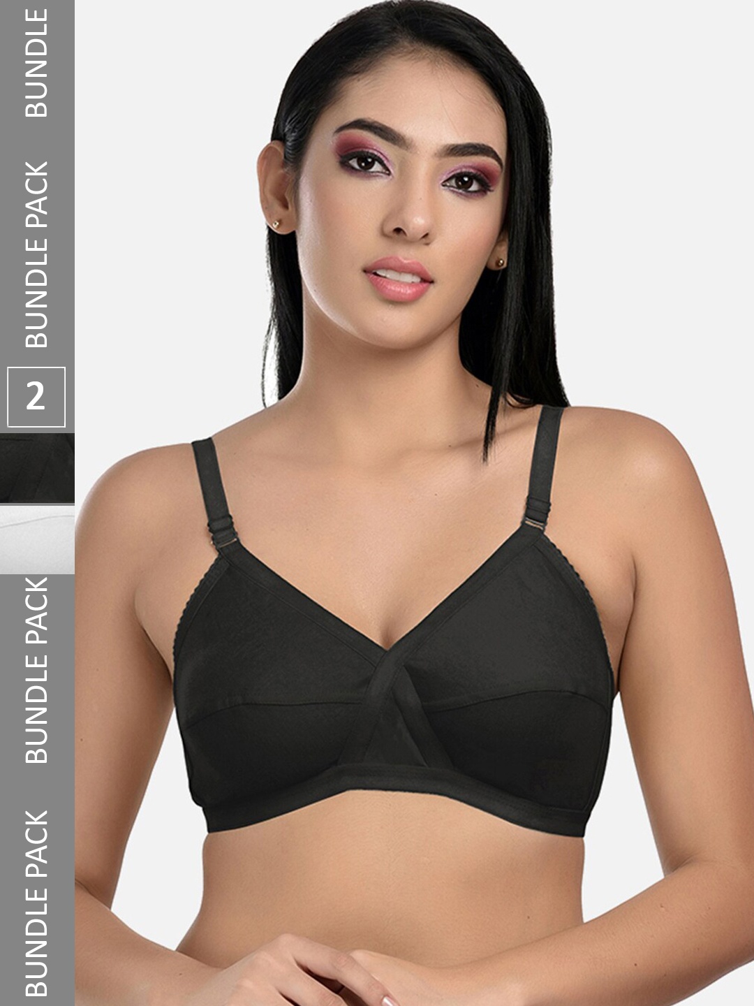 

StyFun Pack Of 2 Full Coverage All Day Comfort Dry Fit Cotton Everyday Bra, Black