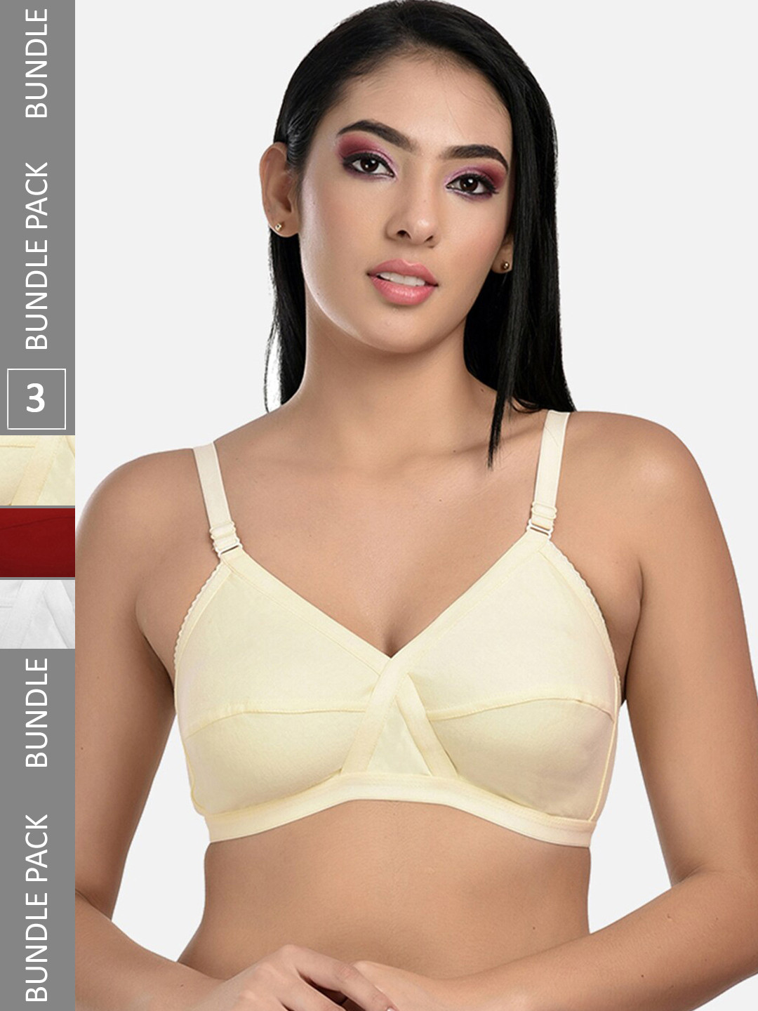 

StyFun Pack Of 3 Non Padded Full Coverage All Day Comfort Dry Fit Everyday Bra, White