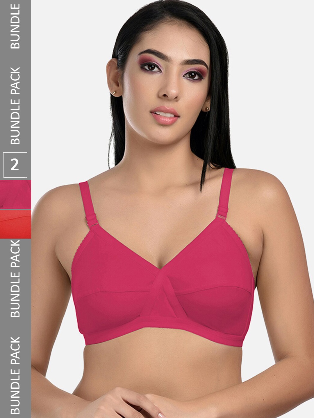 

StyFun Pack Of 2 Non-Wired Non-Padded Cut & Sew Full Coverage Dry-Fit All Day Comfort Bra, Pink