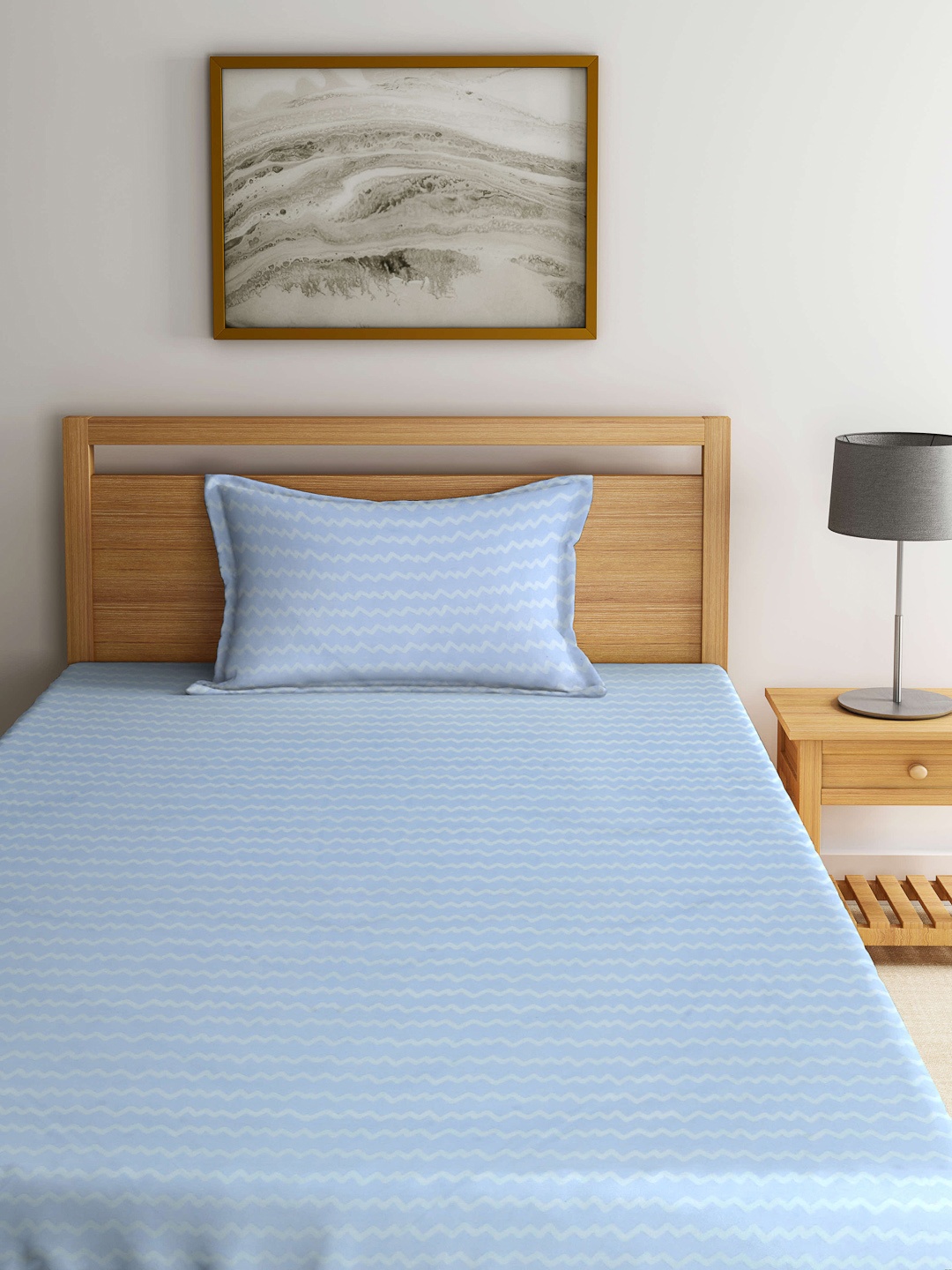 

Arrabi Blue & White Striped 300 TC Fitted Single Bedsheet With 1 Pillow Cover