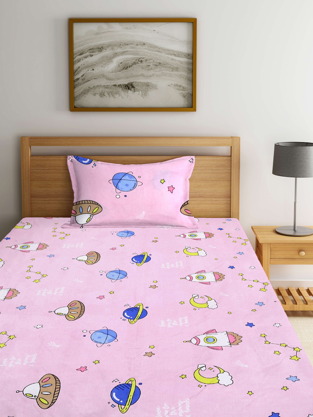 

Arrabi Pink & Brown Cartoon Characters 300 TC Fitted Single Bedsheet With 1 Pillow Cover