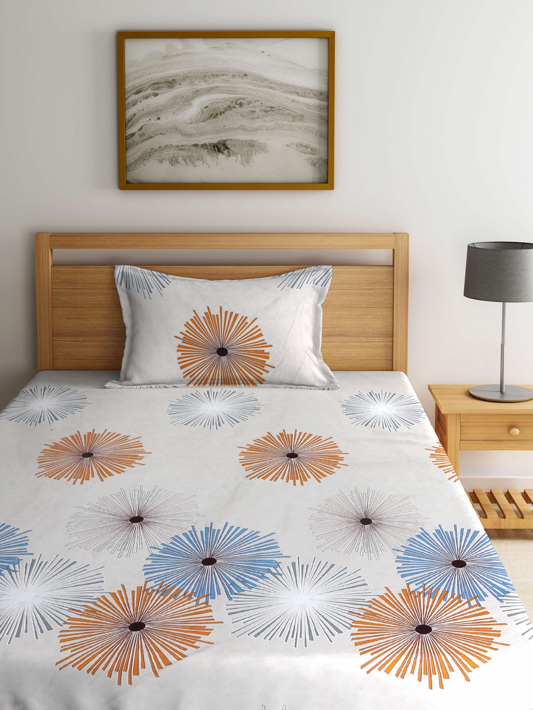 

Arrabi White & Beige Floral 300 TC Fitted Single Bedsheet with 1 Pillow Cover