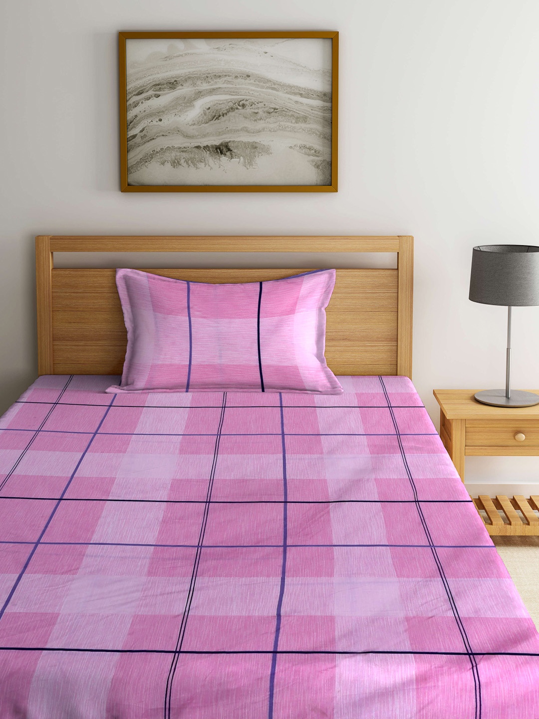 

Arrabi Pink & Violet Geometric 300 TC Fitted Single Bedsheet With 1 Pillow Cover