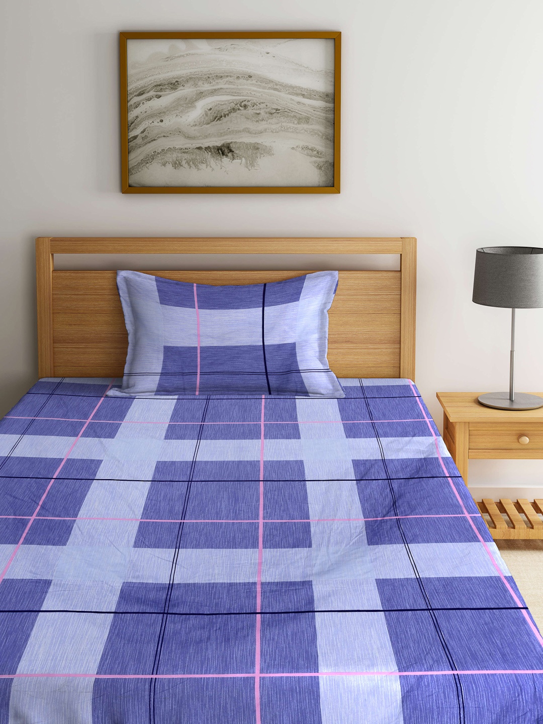 

Arrabi Blue & Pink Striped 300 TC Fitted Single Bedsheet & Pillow Cover